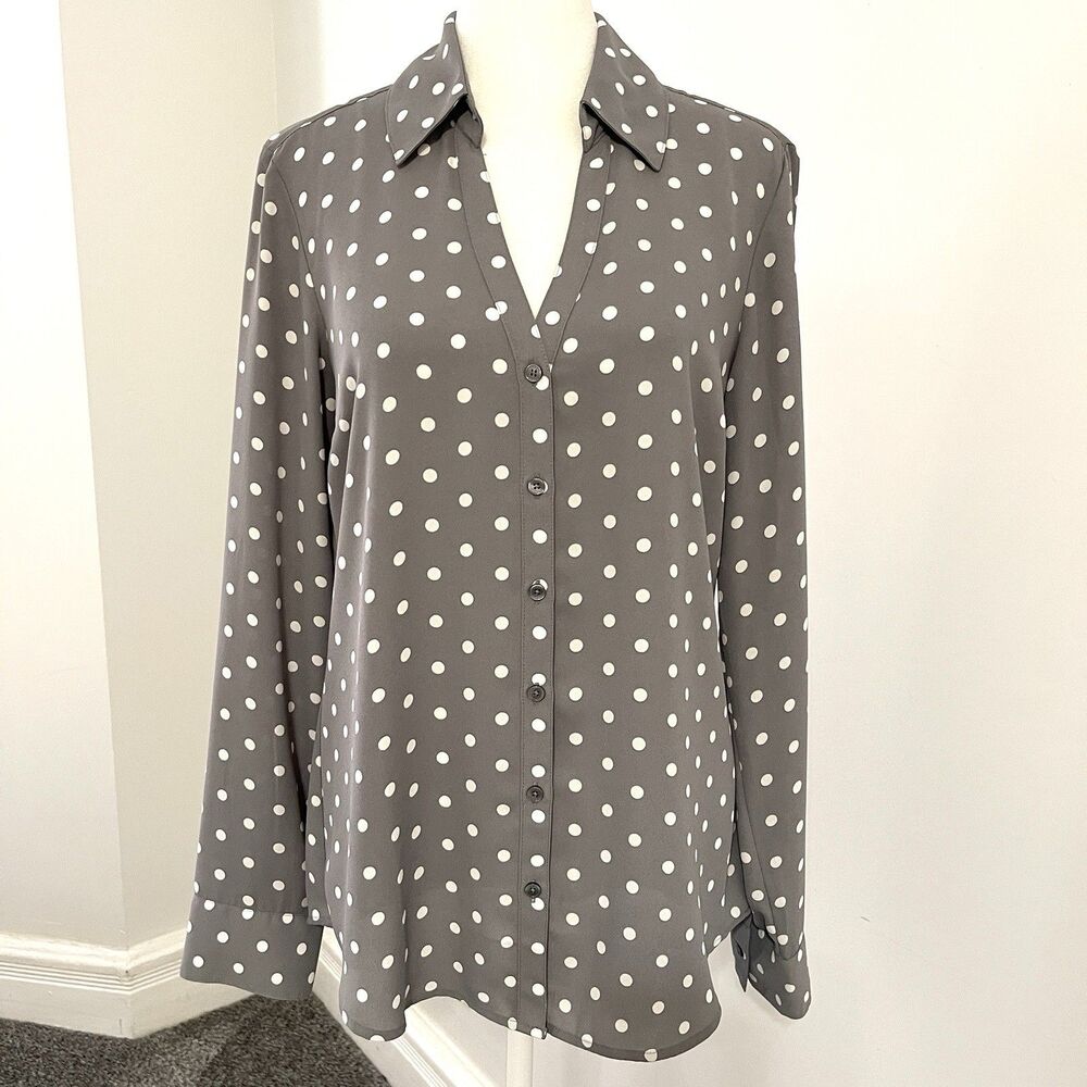 Express The Portofino Shirt Womens Medium Polka Dot Slim Fit Button Front Blouse